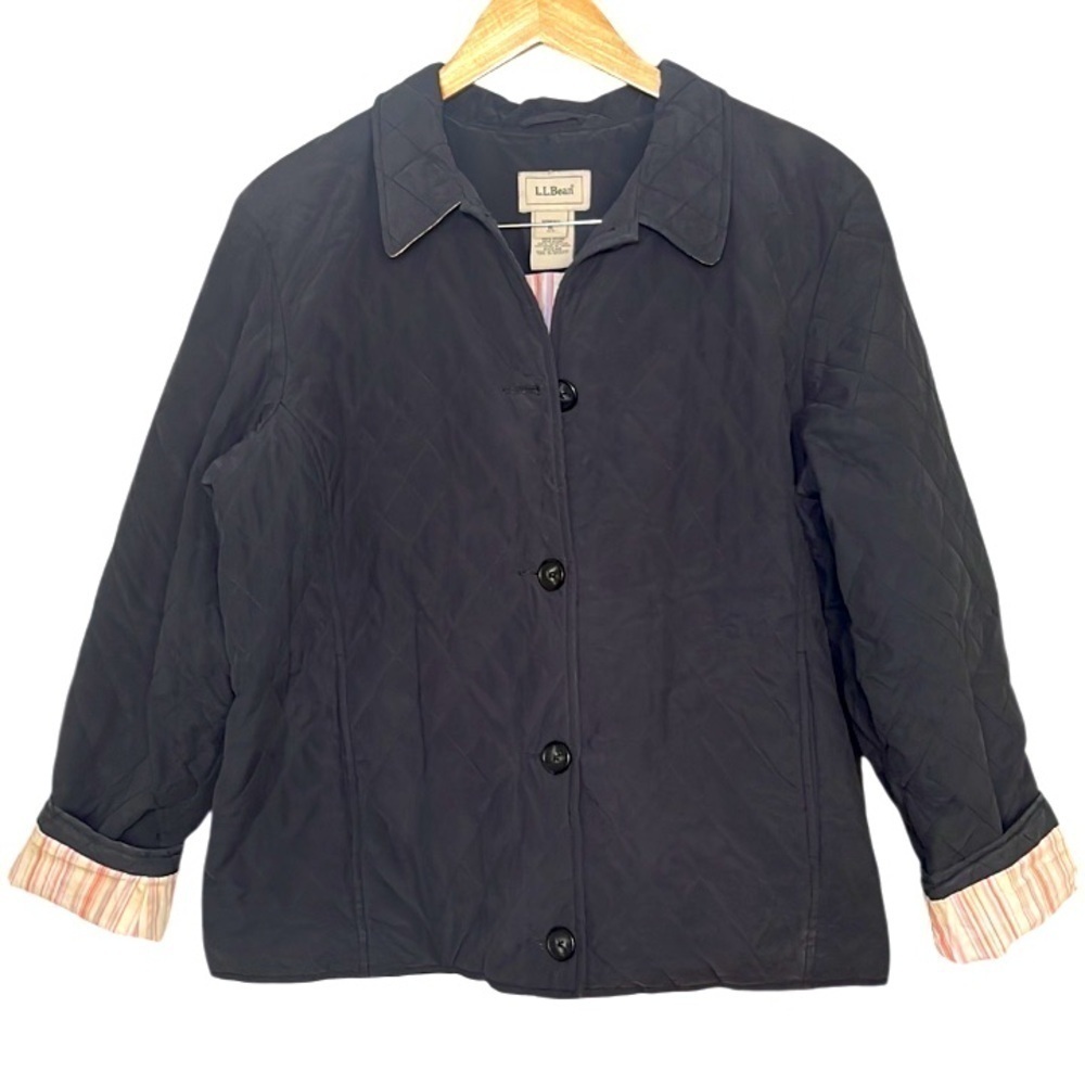 LL Bean Vintage Quilted Coat Women's Navy Blue Size XL